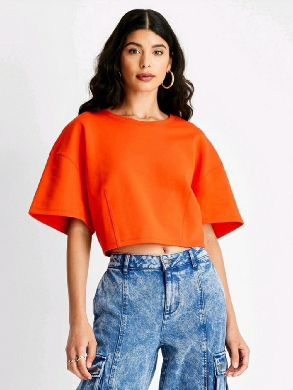 Women's Future Collective Kahlana Barfield Brown Orange Cropped Boxy Tee, size L